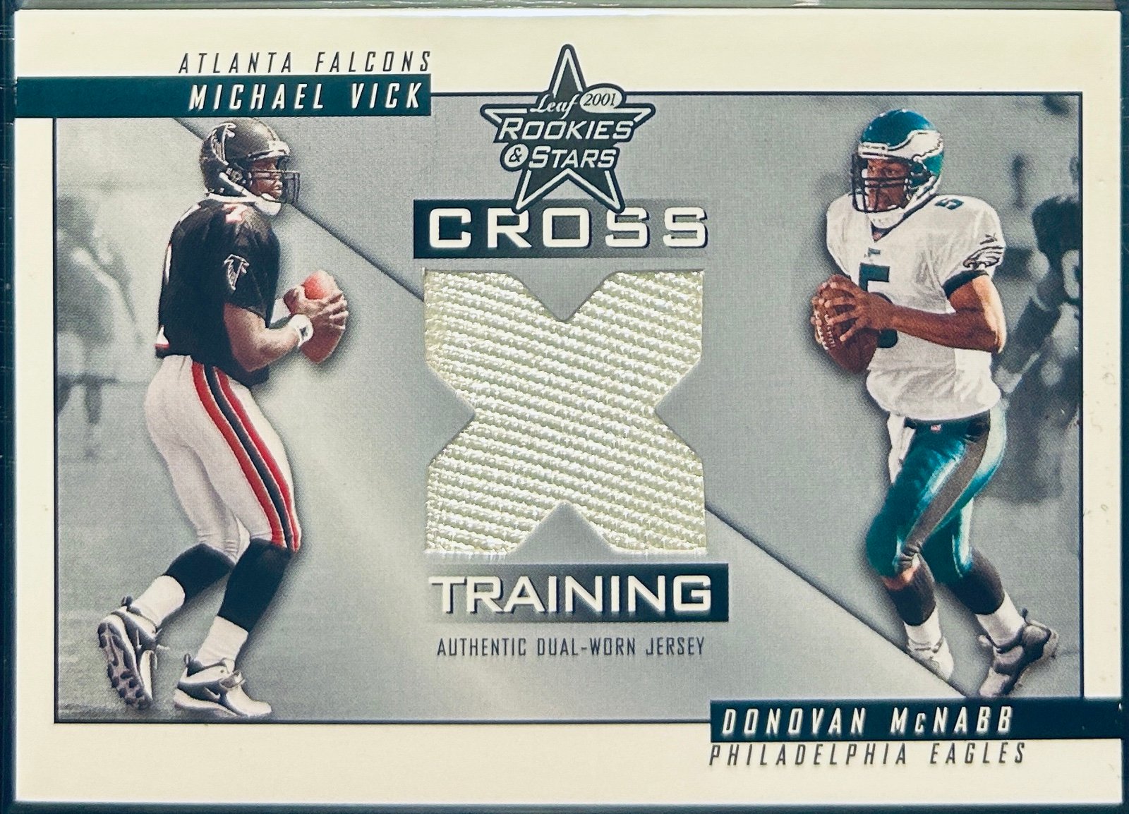 2001 Leaf Rookies & Stars Donovan McNabb / Michael Vick Crosstraining /100 Card
