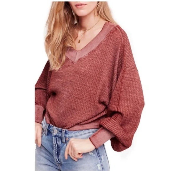 Free People We the Free South Side Oversized Thermal Top Cinnamon Red Small