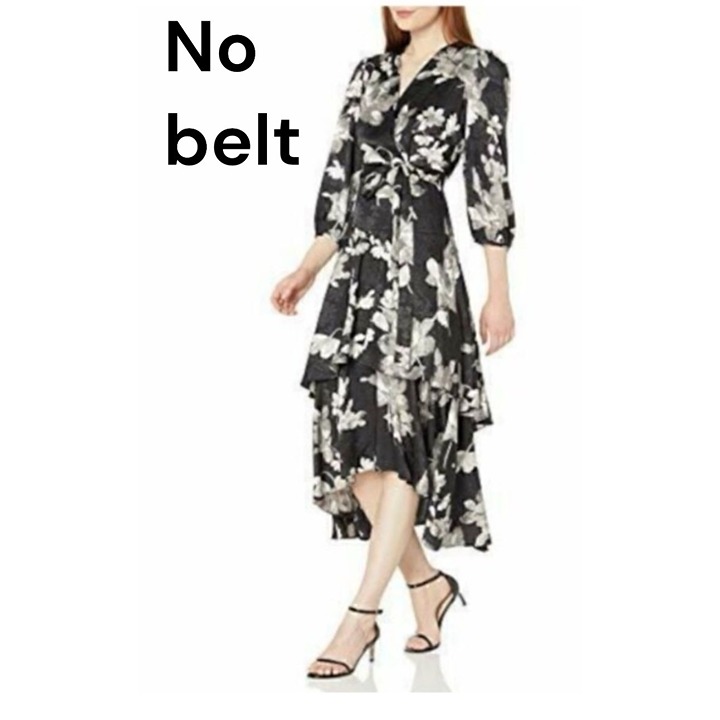 Calvin Klein Printed Midi Tiered Dress, Black/Silver, Sz. 10- NO BELT