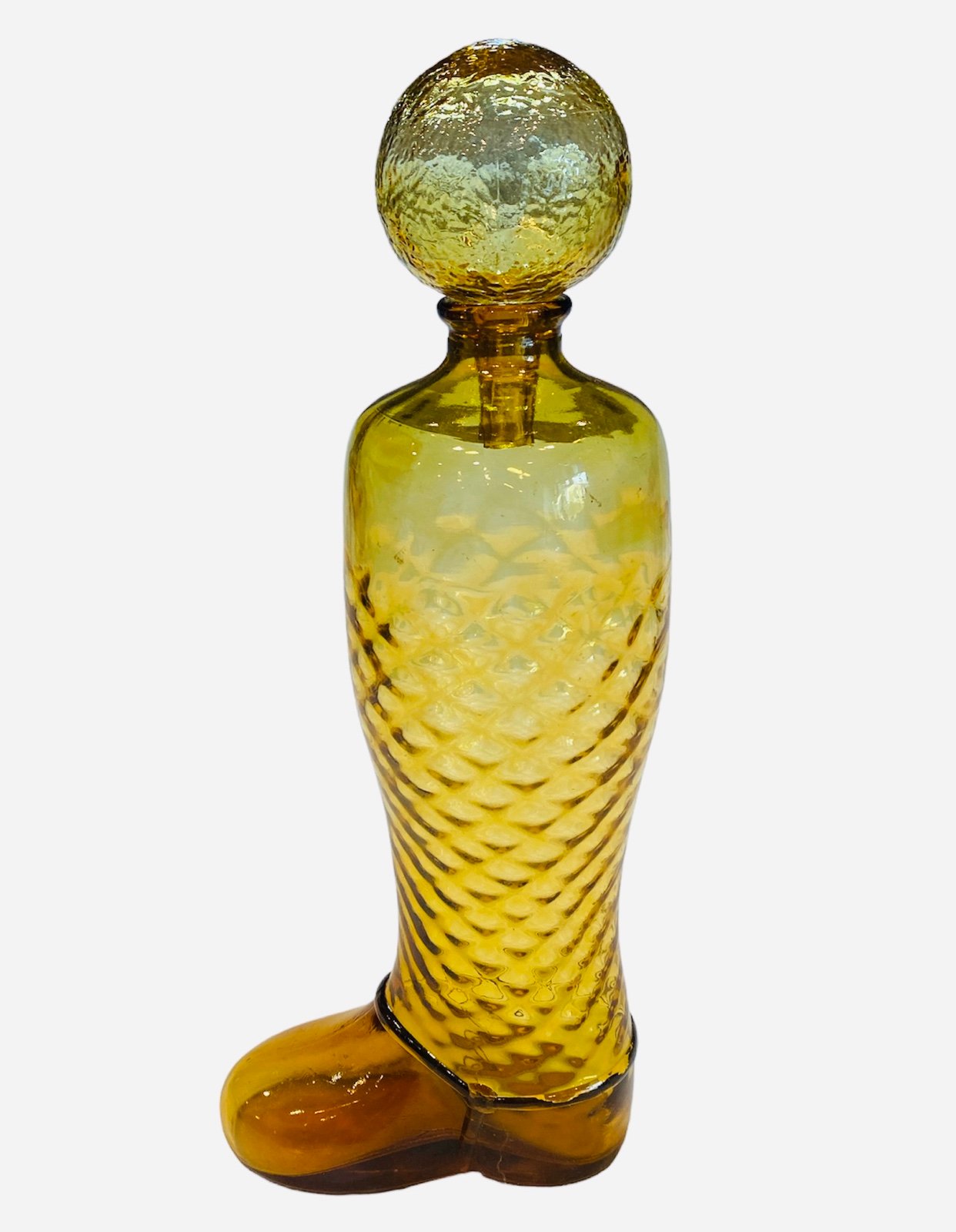 Italian EMPOLI Amber Diamond Optic Genie Boot Bottle With Stopper ITALY