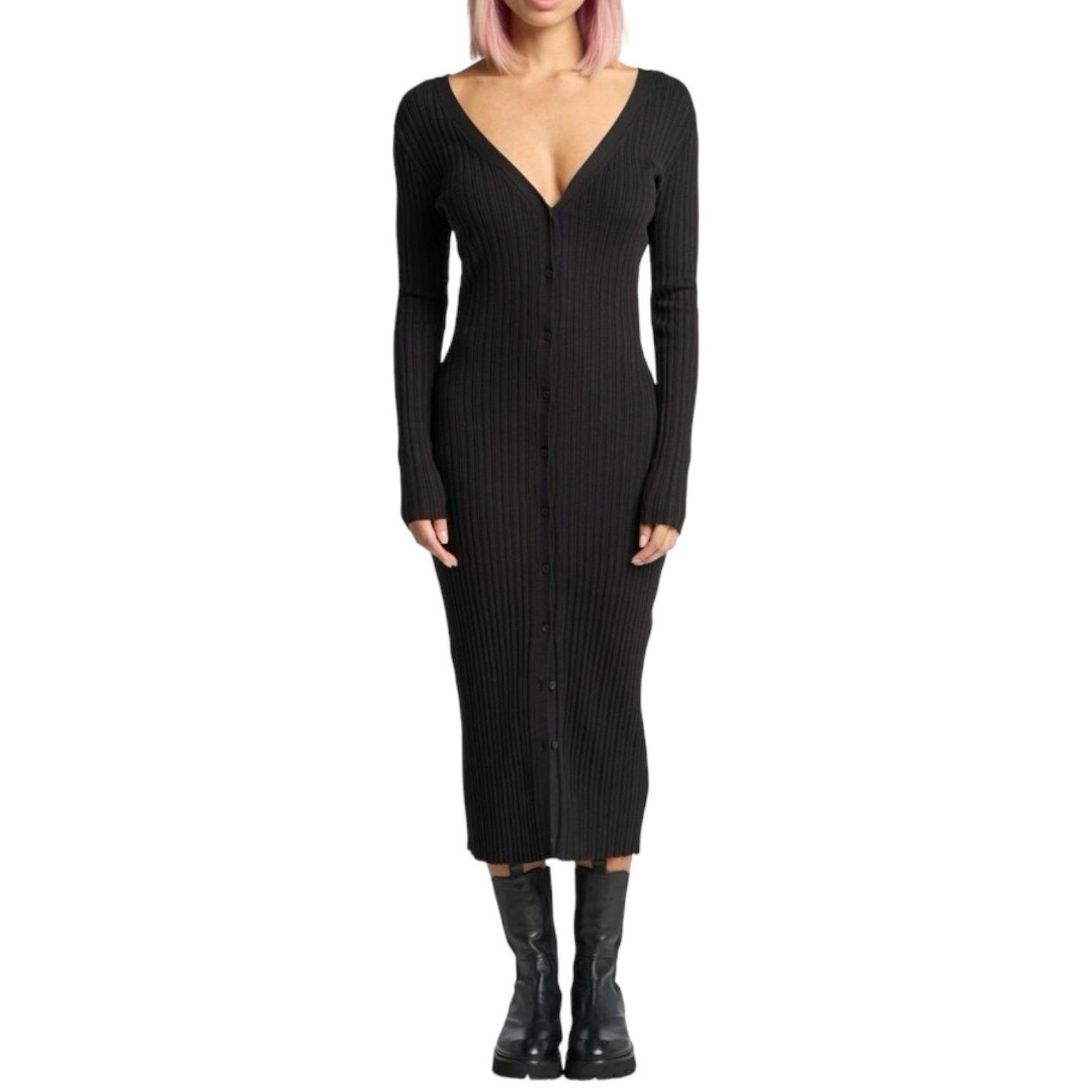 Lita by Ciara Black Icon Long Sleeve Ribbed Wool Blend Midi Dress XXL