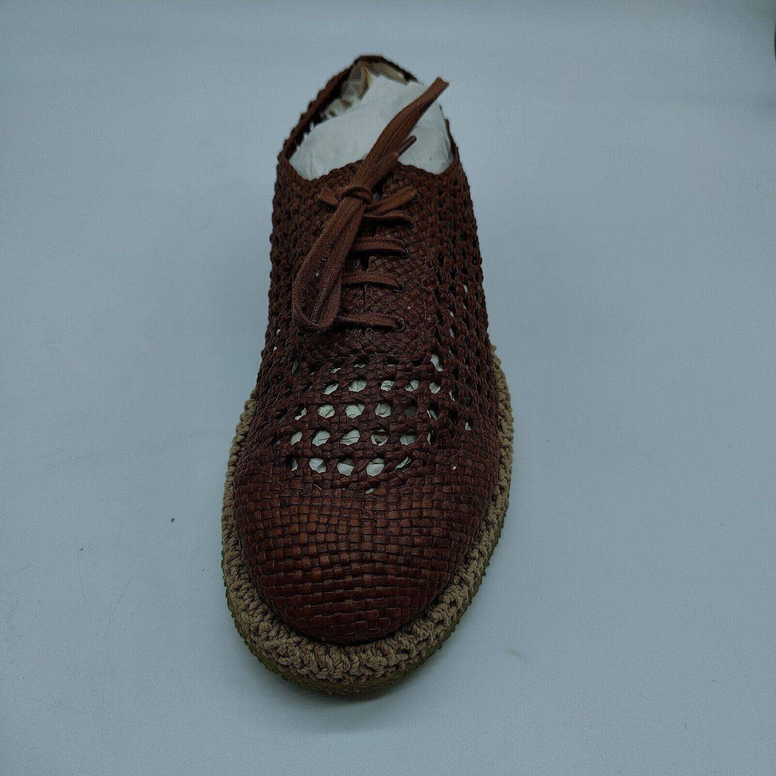 New Defect- Ferragamo Woven Brown Dress Men's Lace-up Woven Oxford Shoes Derby