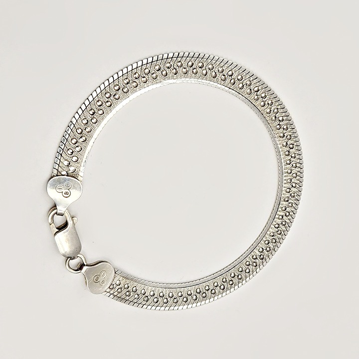 Sterling Silver Herringbone Bracelet – 7” IBB 925 Italy Textured Chain, 9g