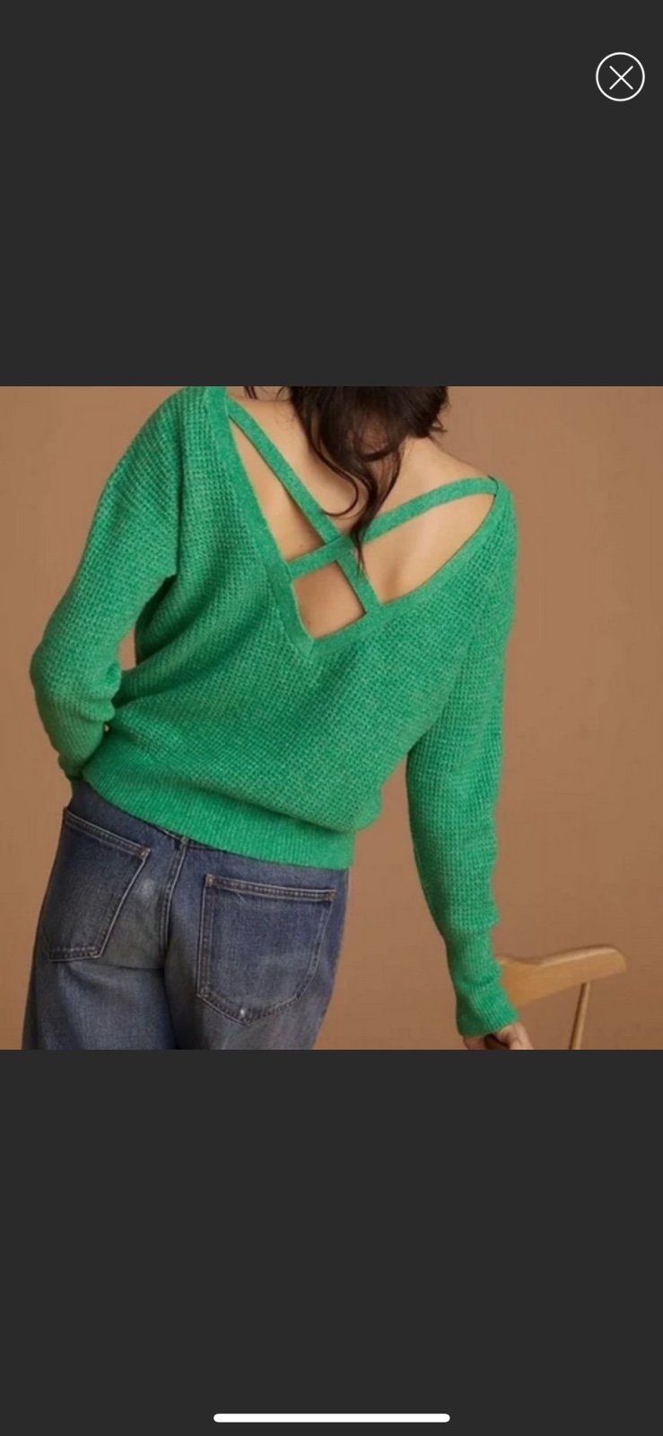 Anthropologie Maeve Kelly Green Soft Deep V neck Criss Cross Sweater