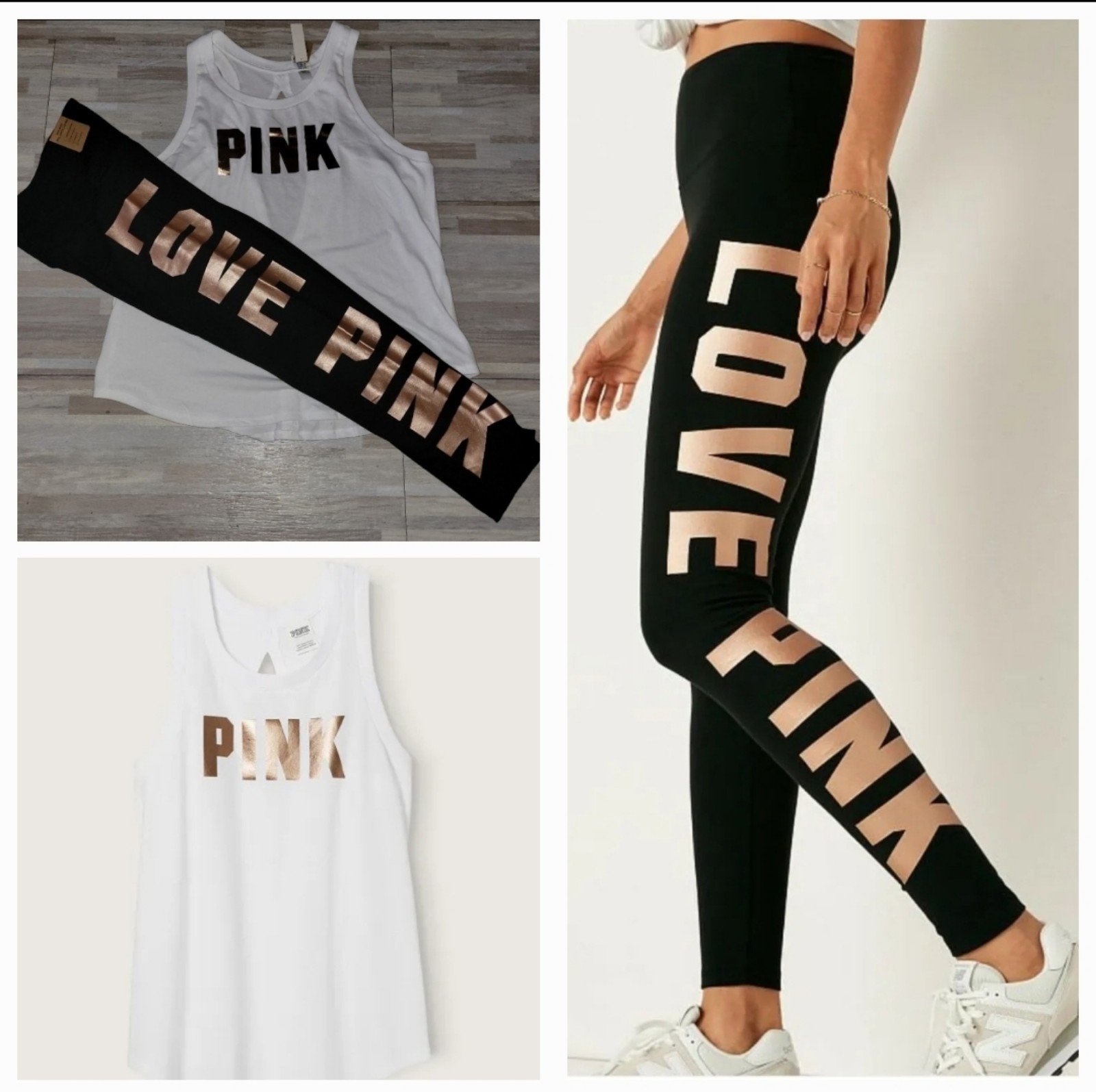 Victoria Secret PINK gold foil logo tank top & high waisted cotton logo leggings