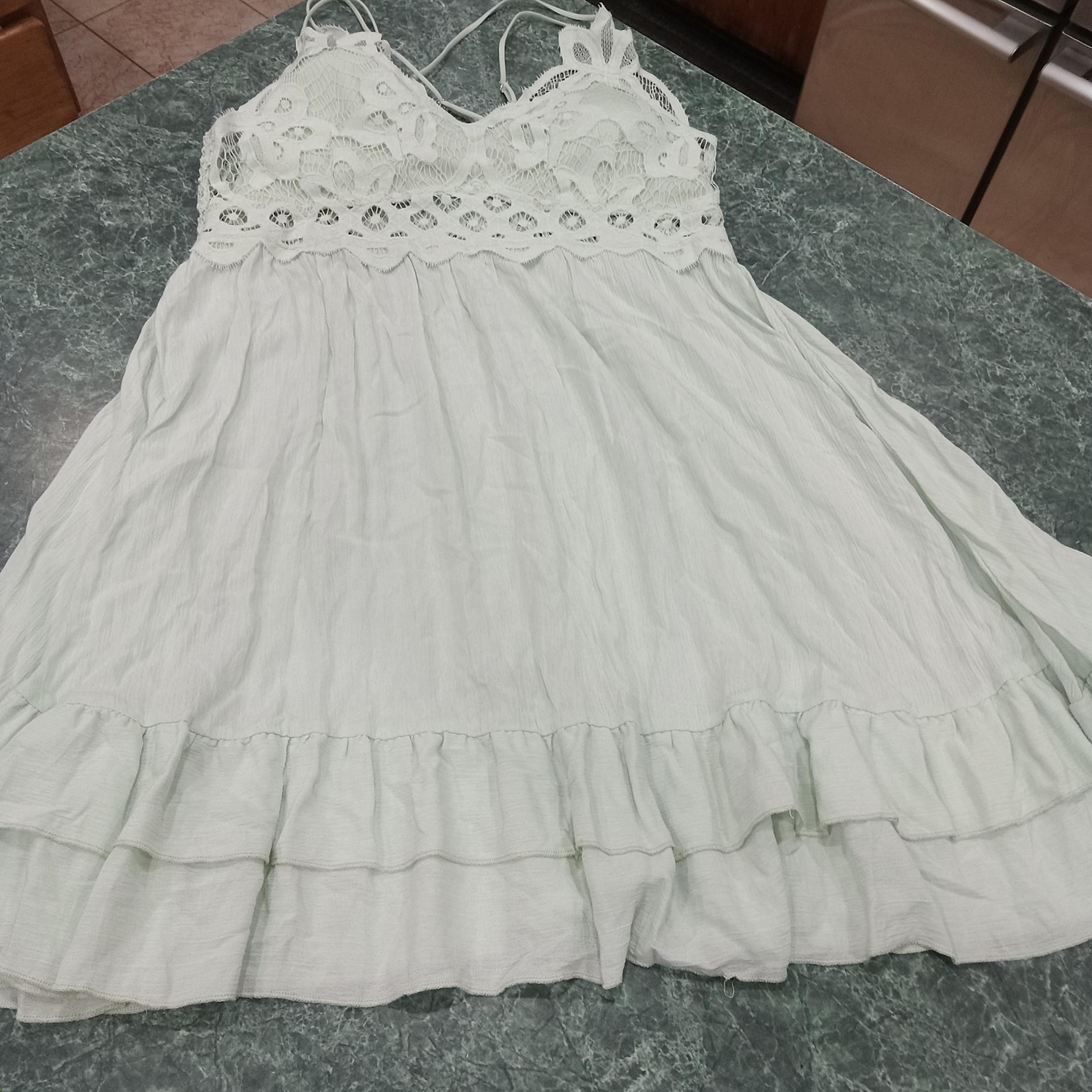 Justify Size XL Tiered Lace Strappy Mini Dress Pale Mint Boho Fairy Whimsy Beach