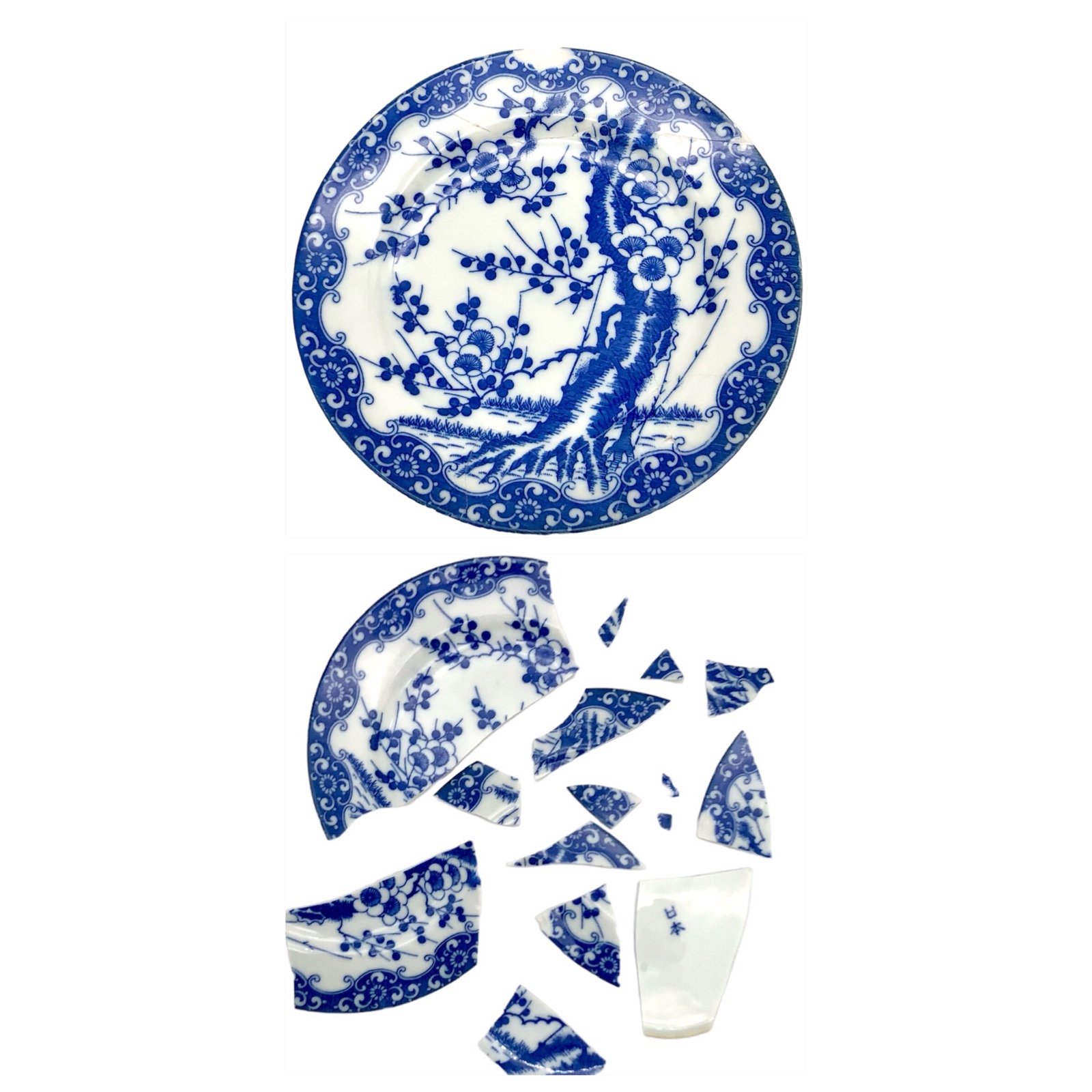 Coming Soon! Kintsugi Plate Japanese Blue White Blossom Gold Crack Growth Gift