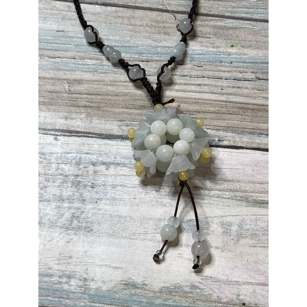 Jade Jadeite Beads Adjustable white Brown Yellow NWOT 24 Braided cord Necklace