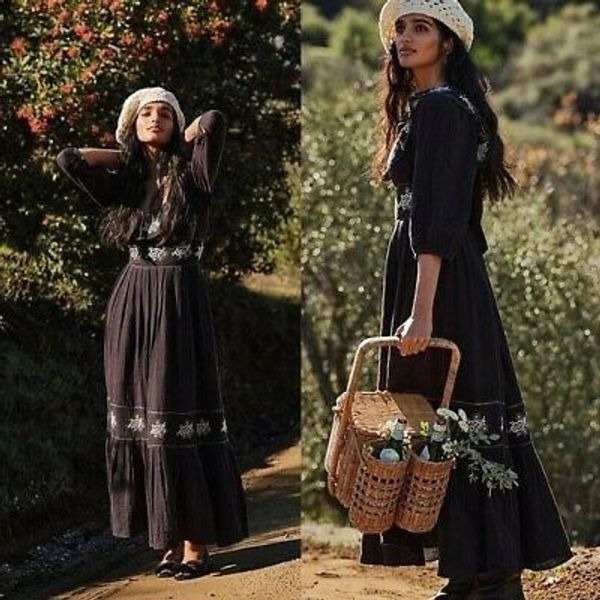 Free People Lovers Lane Cottagecore Boho Gypsy Maxi Feminine Dress Size Medium