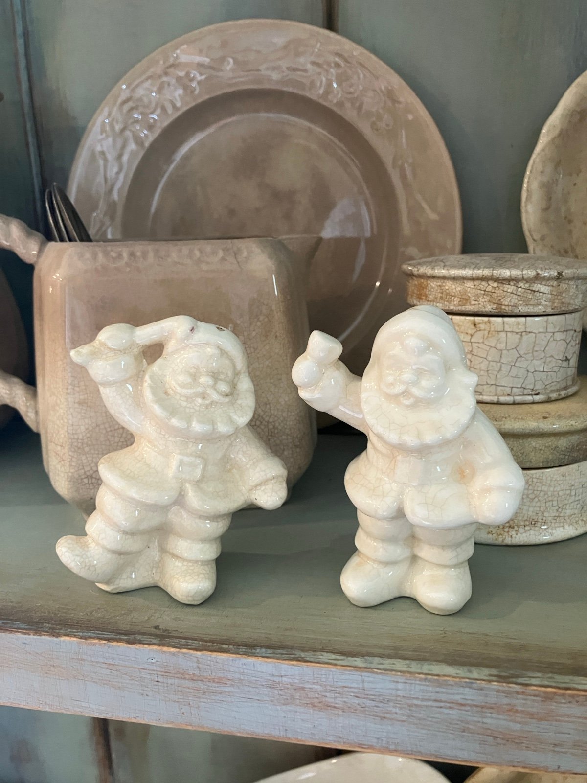 Cute set of crazed ironstone Santa salt & pepper shakers