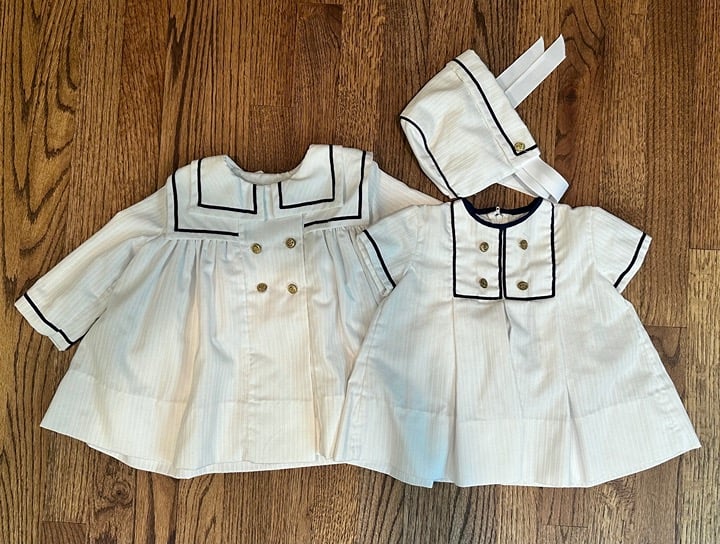 Vintage C.I. Castro Inc Baby Girl Sailor Dress Jacket Bonnet Set 12 Months