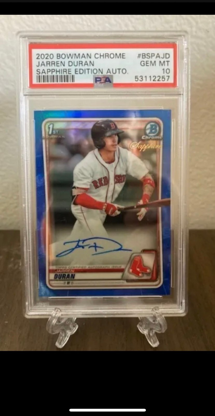2020 Bowman Chrome Blue  Sapphire Auto Jarren Duran Gem Mint PSA 10!!  POP 32