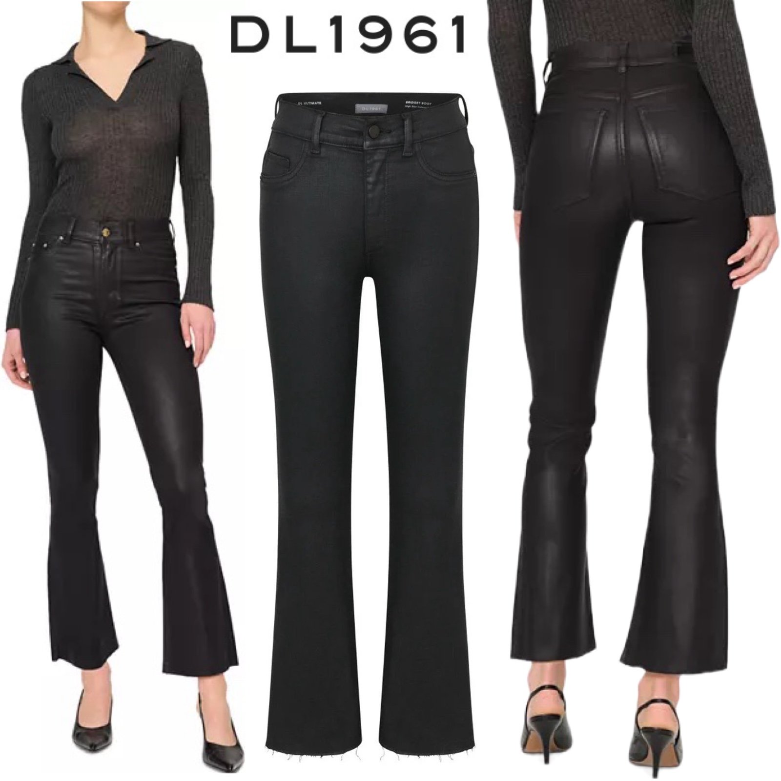 DL1961 Bridget Boot High Rise Instasculpt Crop Black Coated Stretch Quiet Luxury
