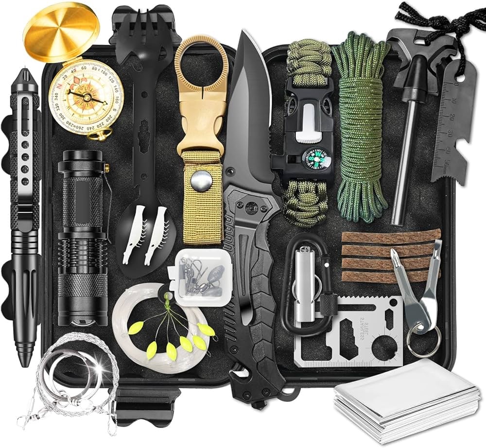 Survival Kits 30 in 1, Christmas Birth Day Gift for Men Women Adventure Lovers,