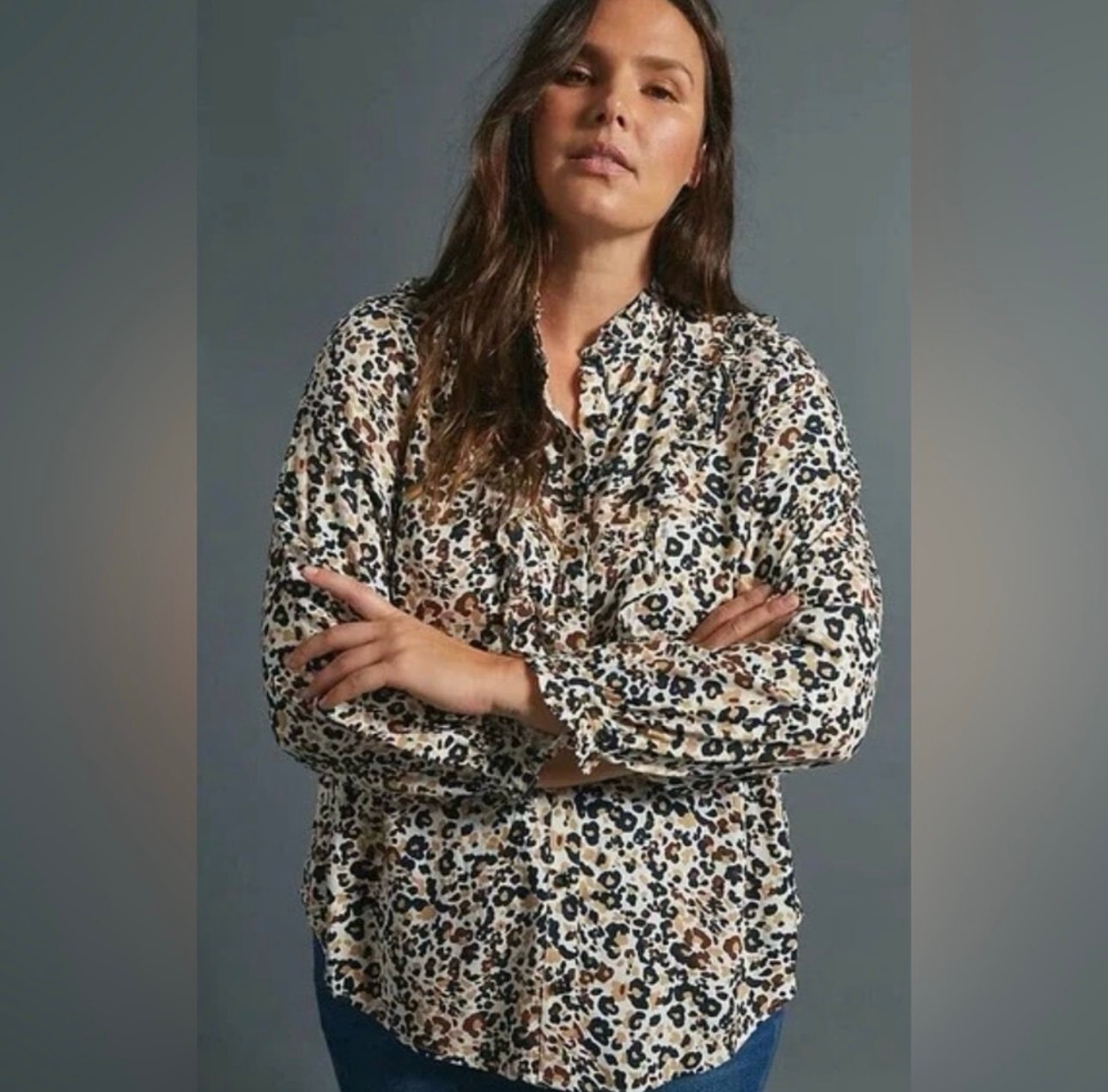 Anthropologie Maeve Katia Ruffled Button Down Top Brown Size 0