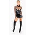 DREAMGIRL Fishnet and Stretch Black Faux Leather Garter Slip Lingerie | MEDIUM