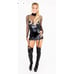 DREAMGIRL Fishnet and Stretch Black Faux Leather Garter Slip Lingerie | MEDIUM