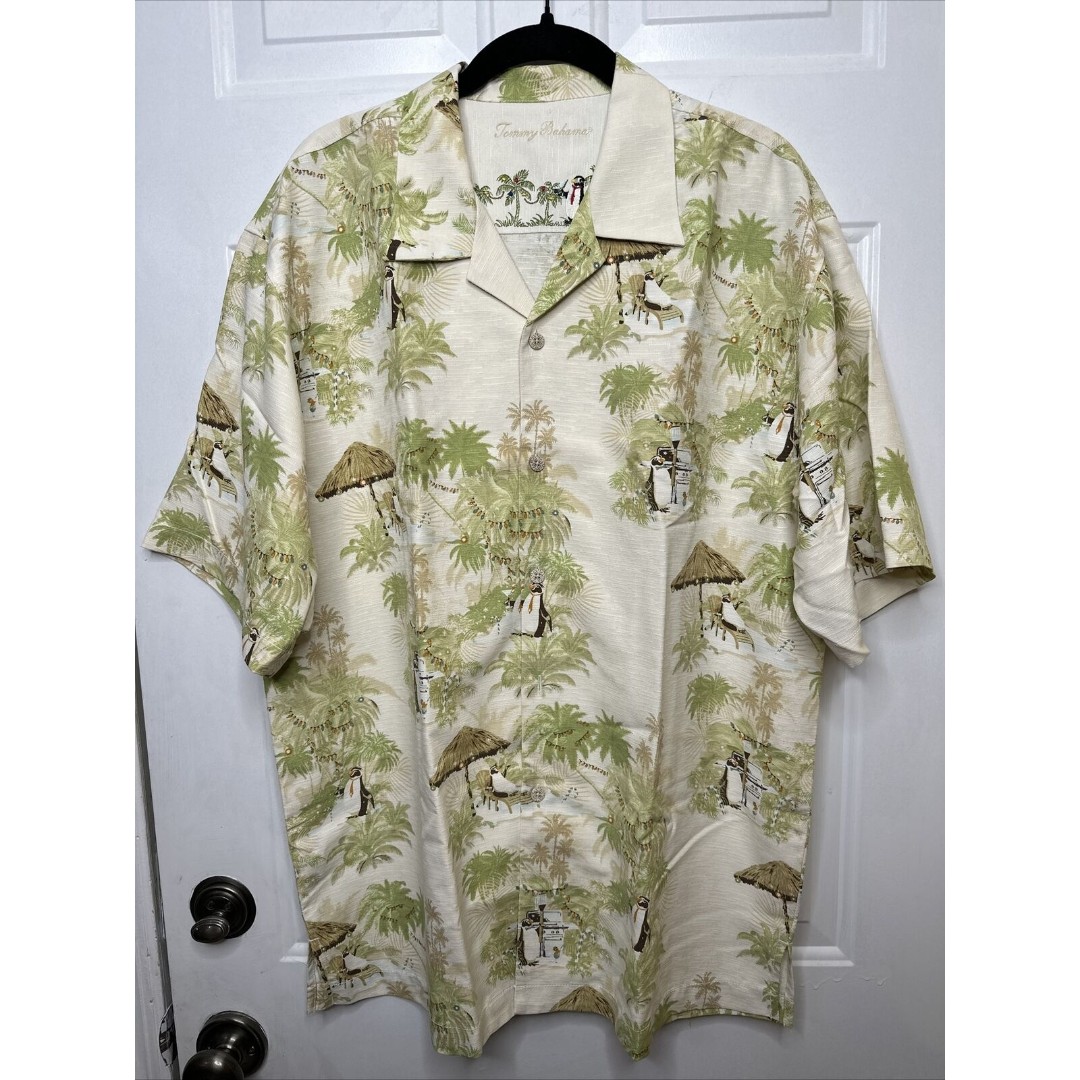 Tommy Bahama Men's Penguin Holiday Print Christmas Beach Party Silk Beige large