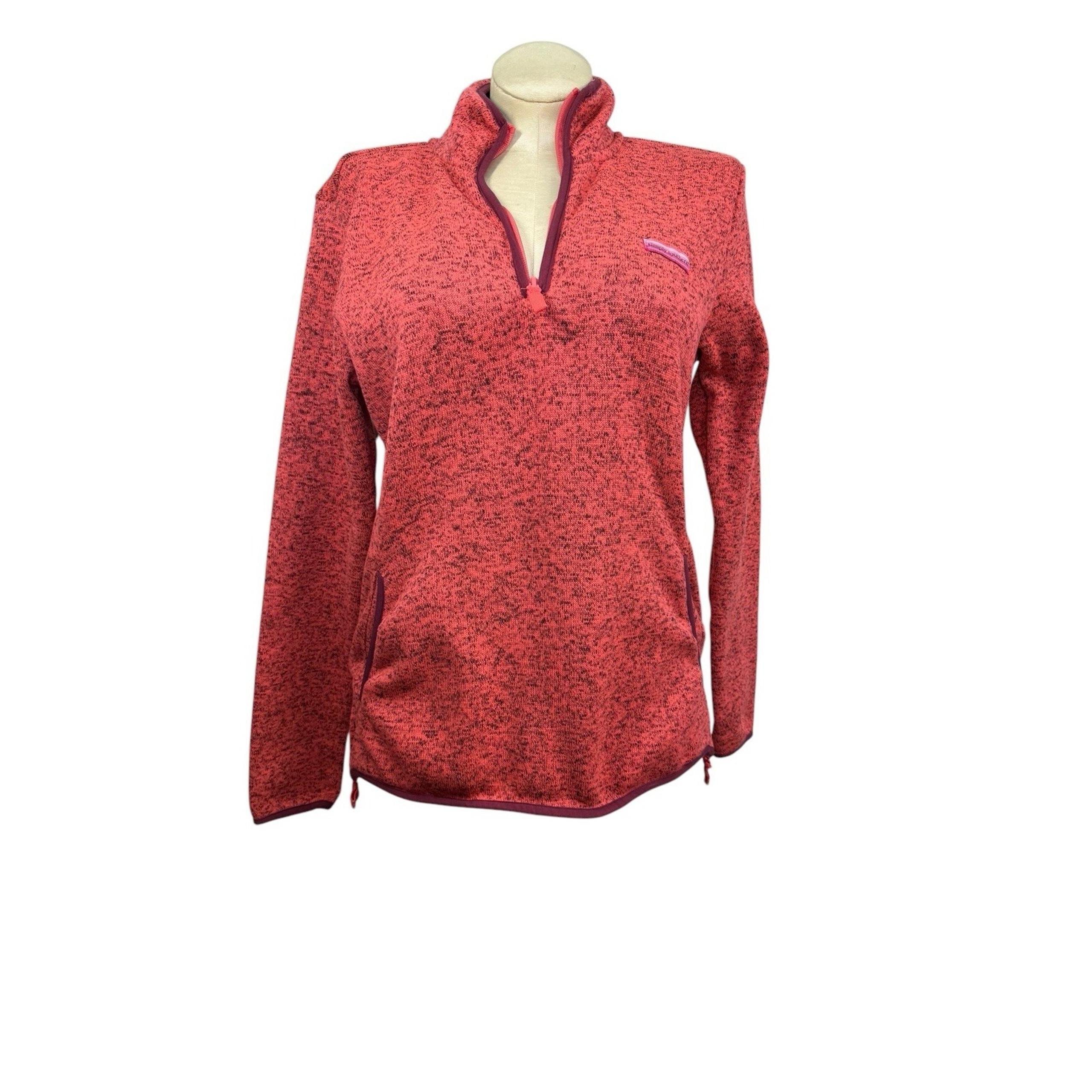Women's L Simply Southern 1/4 Zip Orange Marl Fleece Pullover Pockets Preowned