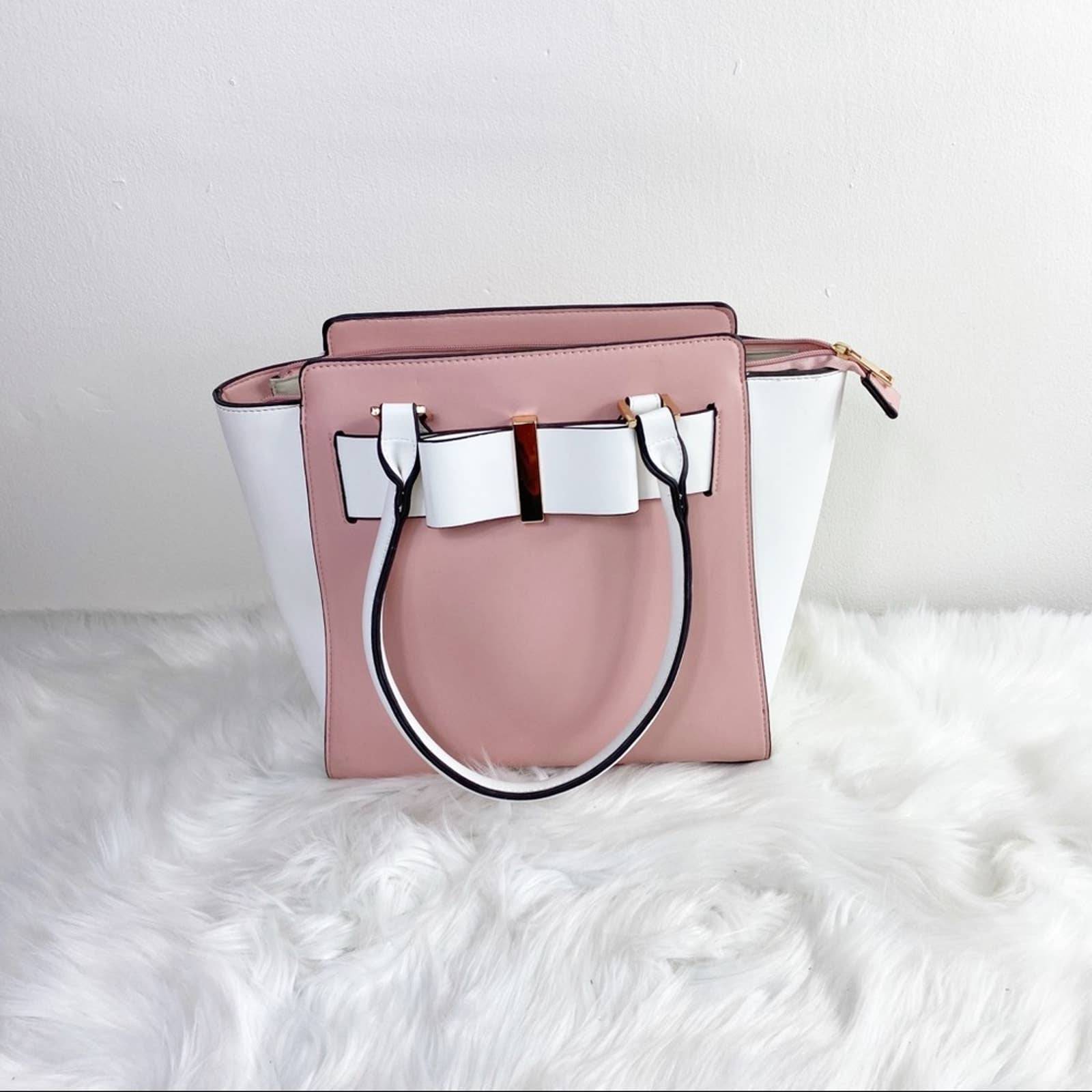 Bow Accent Structured Satchel Purse Bag