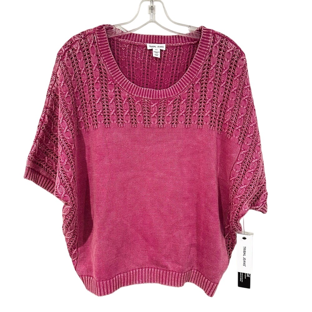 Tribal Distressed Cable Knit Stitched Sweater Women's Large Passion Fruit Boho