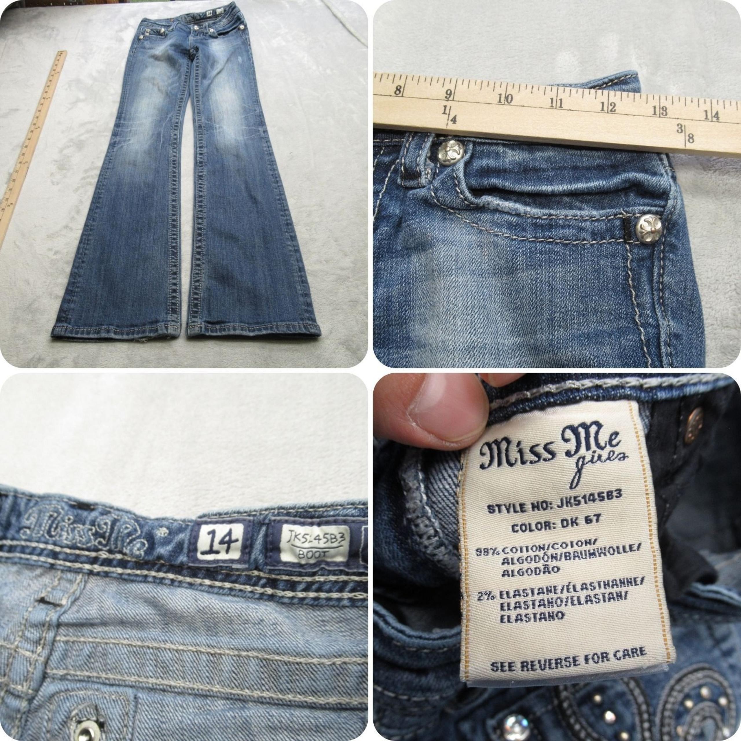 Miss Me Jeans Girls 14 Medium Wash Denim Zip Fly Embellish Pocket Bootcut 25X30