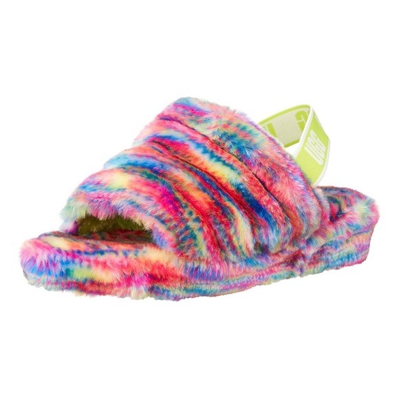 NEVER USED, UGG fluff yeah pixelate slippers