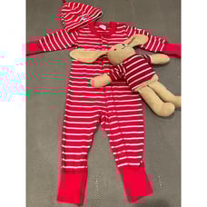 Polarn O. Pyret Red W/ White Stripes Pajama Set with Matching Stuffed Bunny Siz