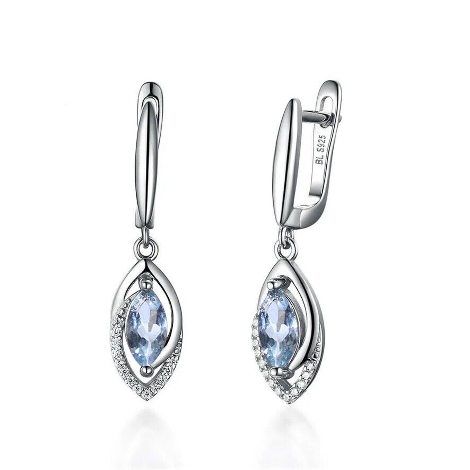 Aquamarine Drop Dangle Earrings, Marquise Cut Aquamarine Dangle Earrings 5x8mm