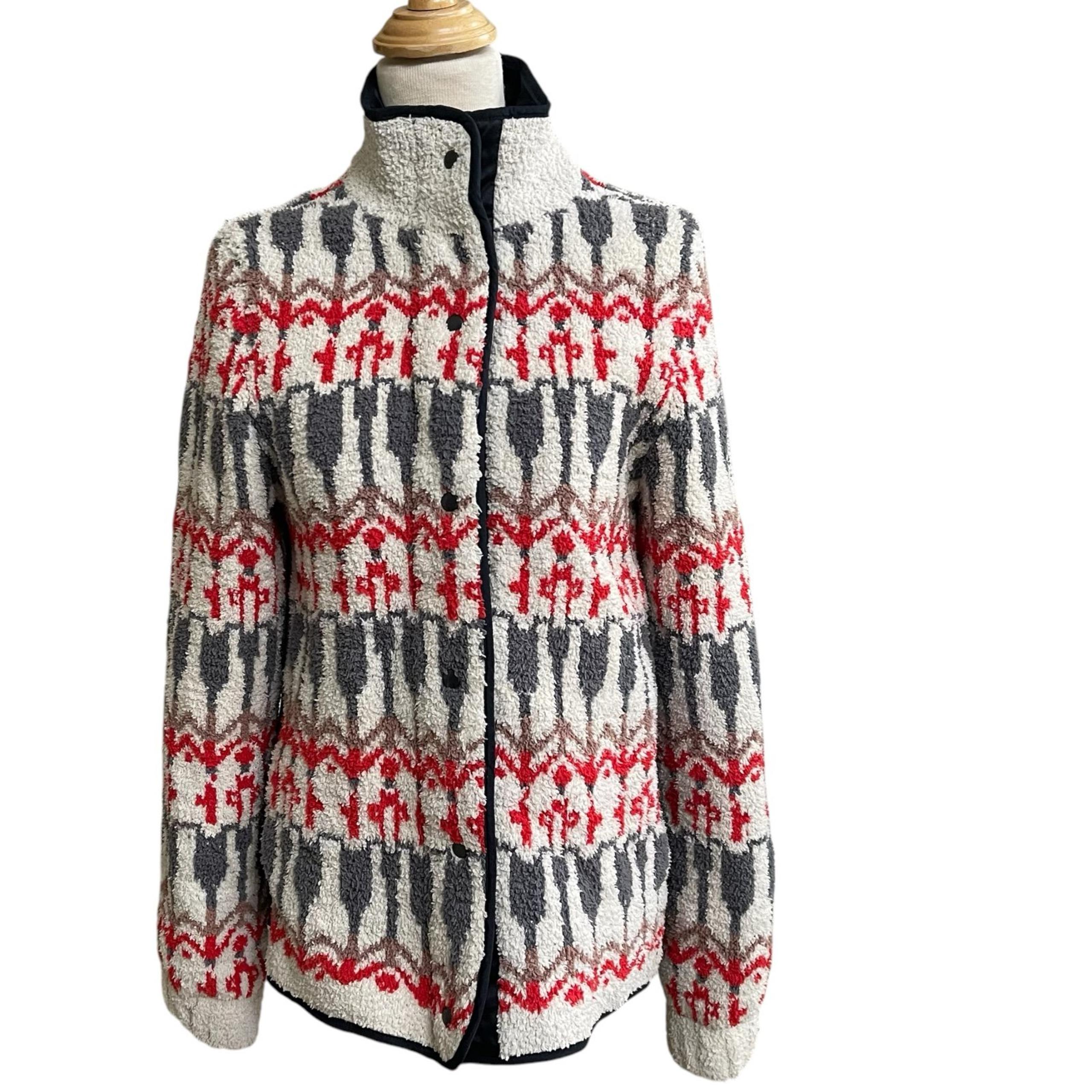 Anthropologie Sleeping on Snow Intarsia Sherpa Fair Isle Jacket Womens XS See al