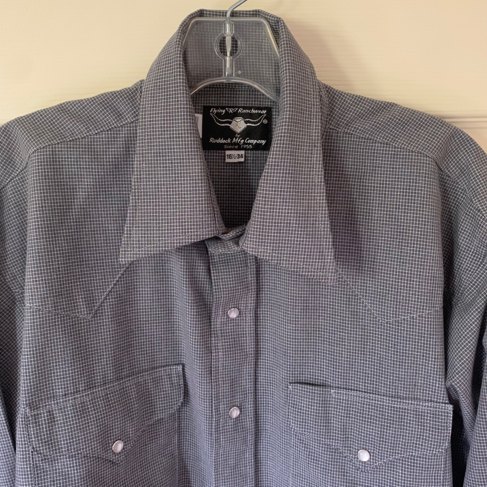 Flying R Ranchwear Ruddock Pearl Snap Western Shirt 16.5/34 USA Made Gray