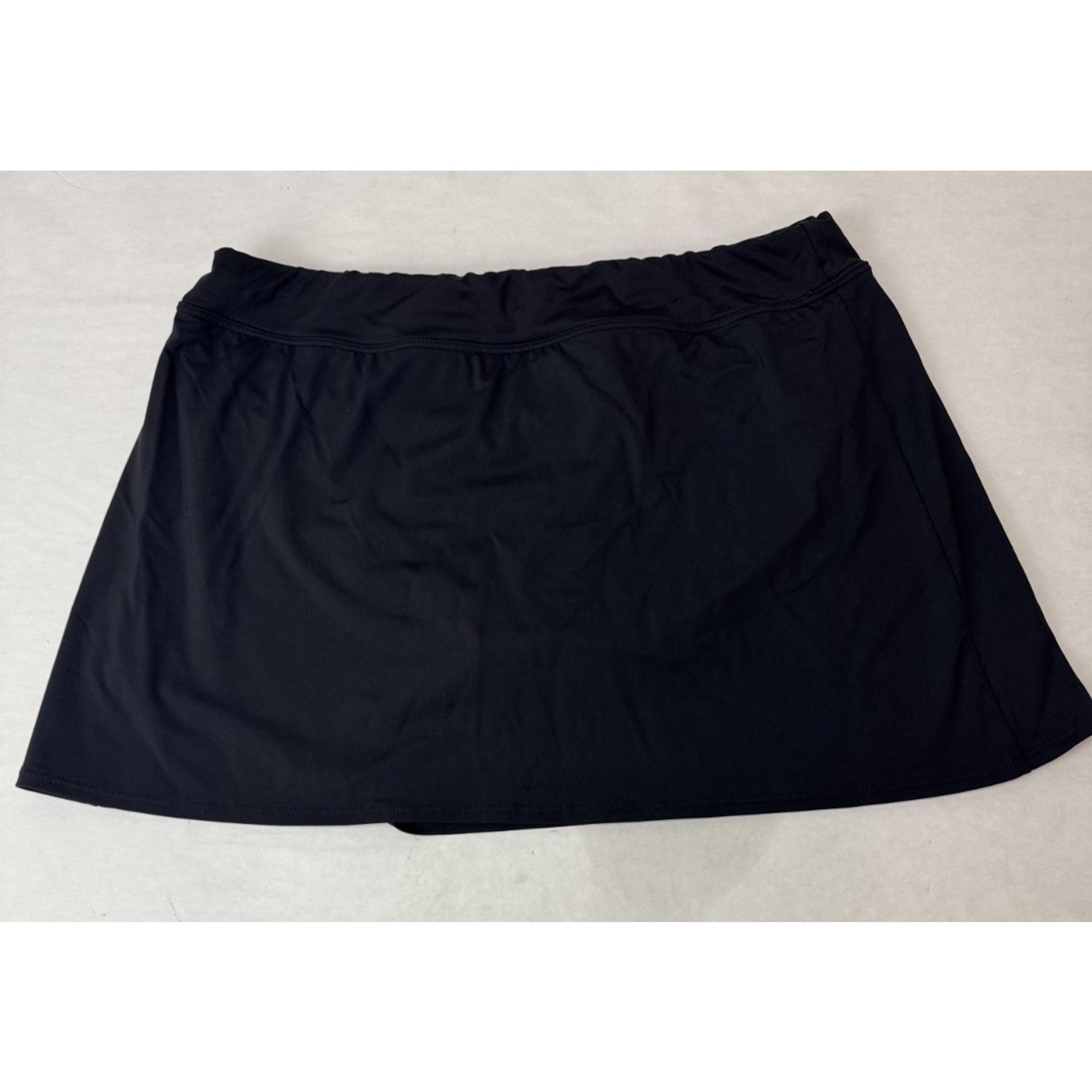 Land's End Black Swim Skirt Skort Tummy Control Bottoms Size 12 Built-In Brief
