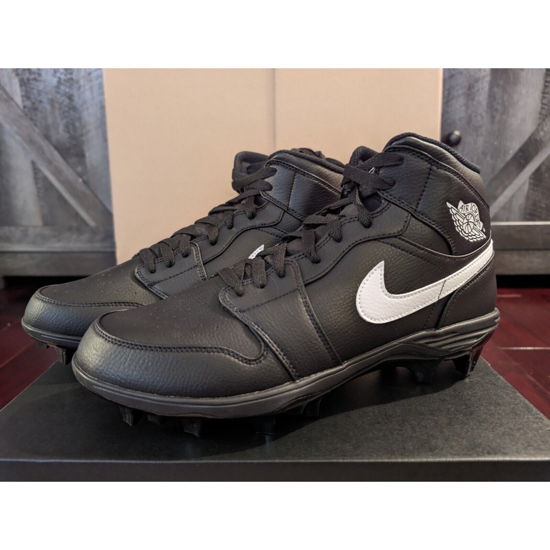 Nike Air Jordan 1 Mid TD Men's 12 Black White football cleats FJ6805-001