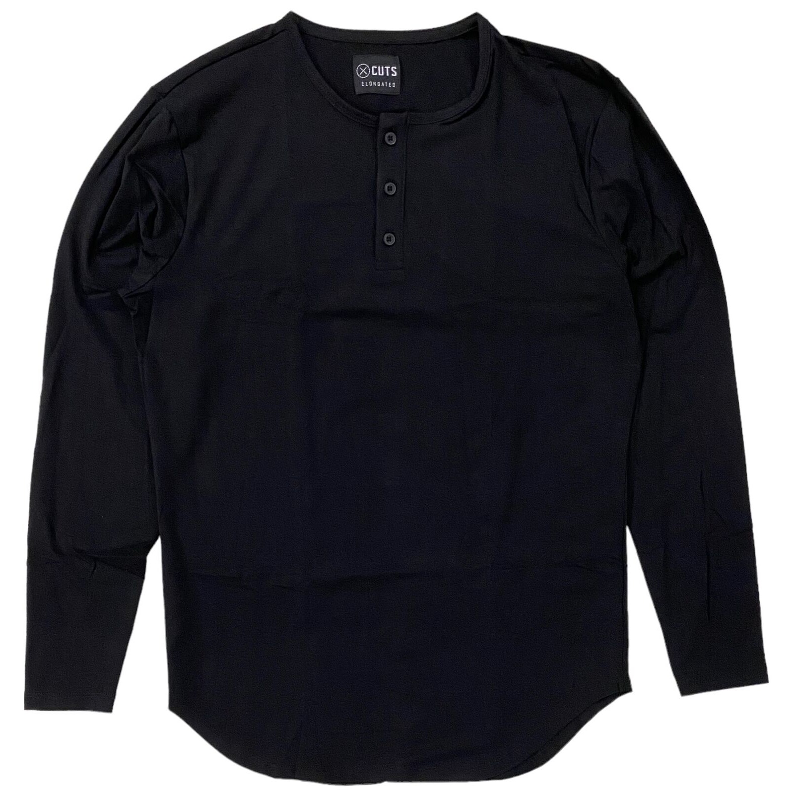 Cuts Clothing Men's Elongated Henley Long Sleeve Signature Fit PYCA Tee T-Shirt
