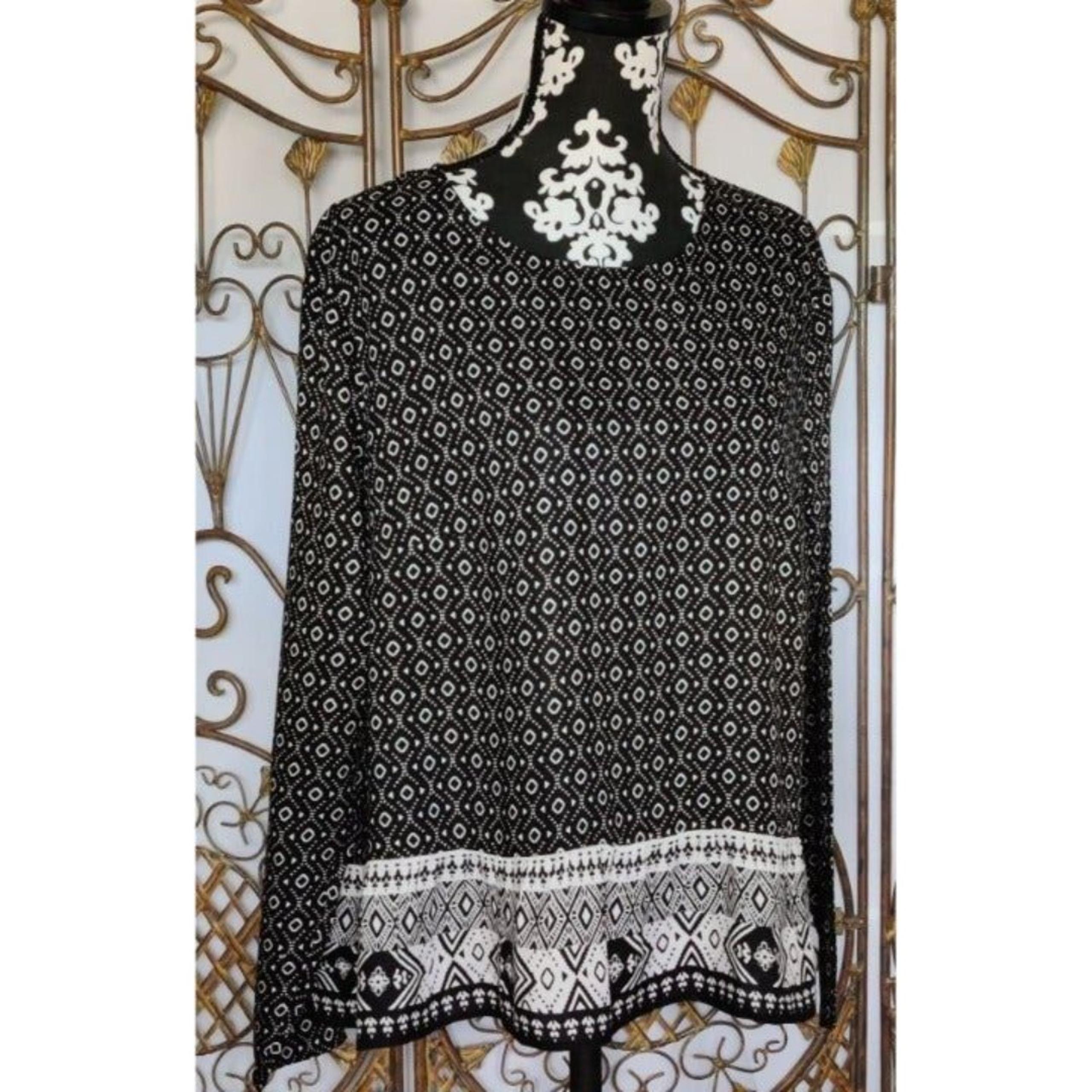 Divided Womens Long Sleeve Blouse with Flounced Hem Size 14