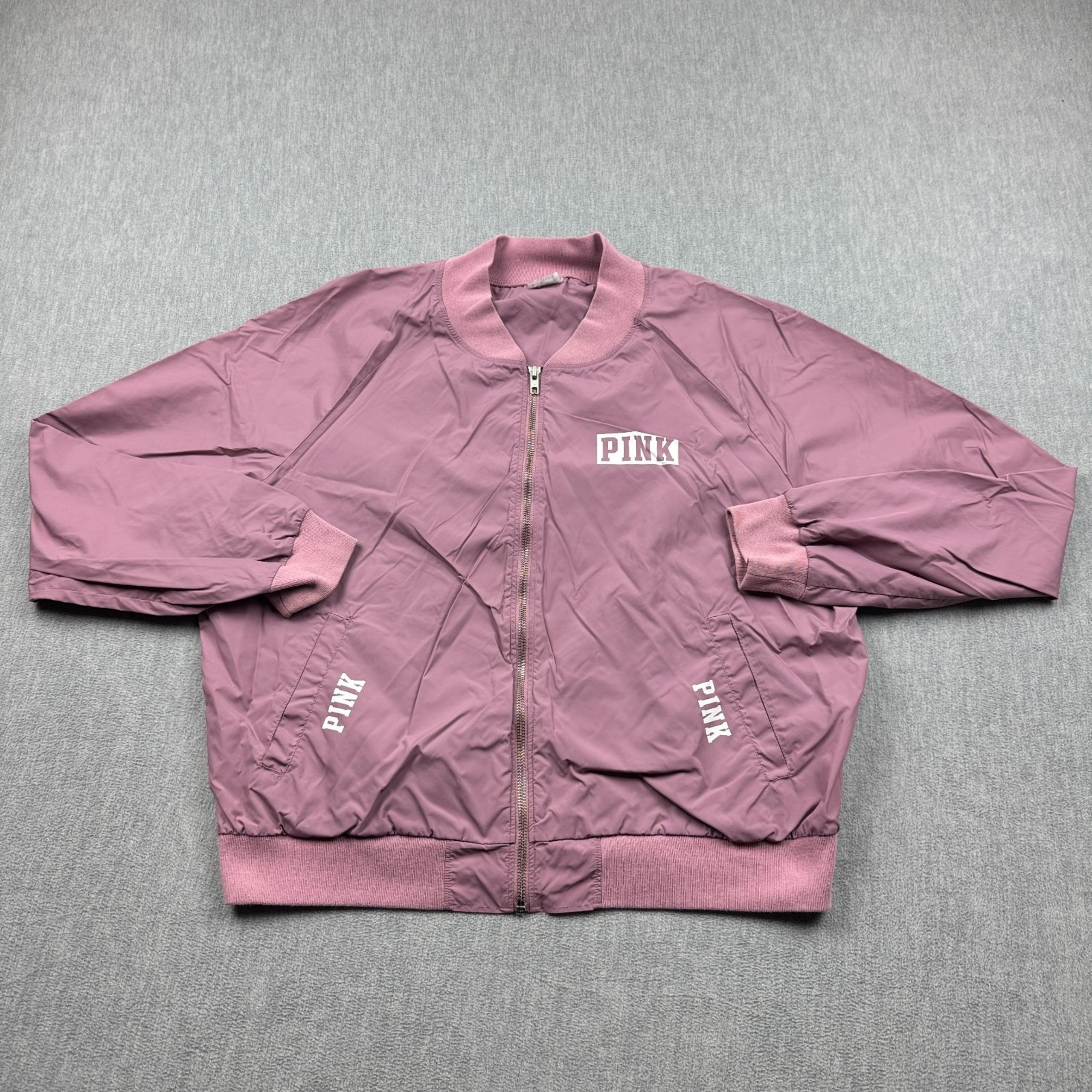 Victoria's Secret Pink Jacket Women XL Pink Logo Full Zip Windbreaker Light Coat