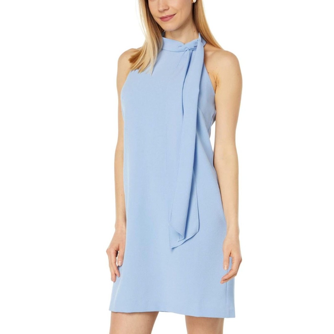 THE LIMITED NWT Dress szL Lt. Blue Chiffon Sleeveless High Neck Tie Flowy Mini