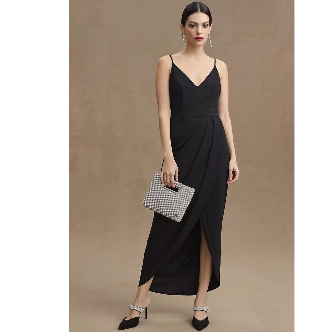 New Anthropologie BHLDN Lyra V-Neck Faux-Wrap Stretch Crepe Midi Dress 198 14