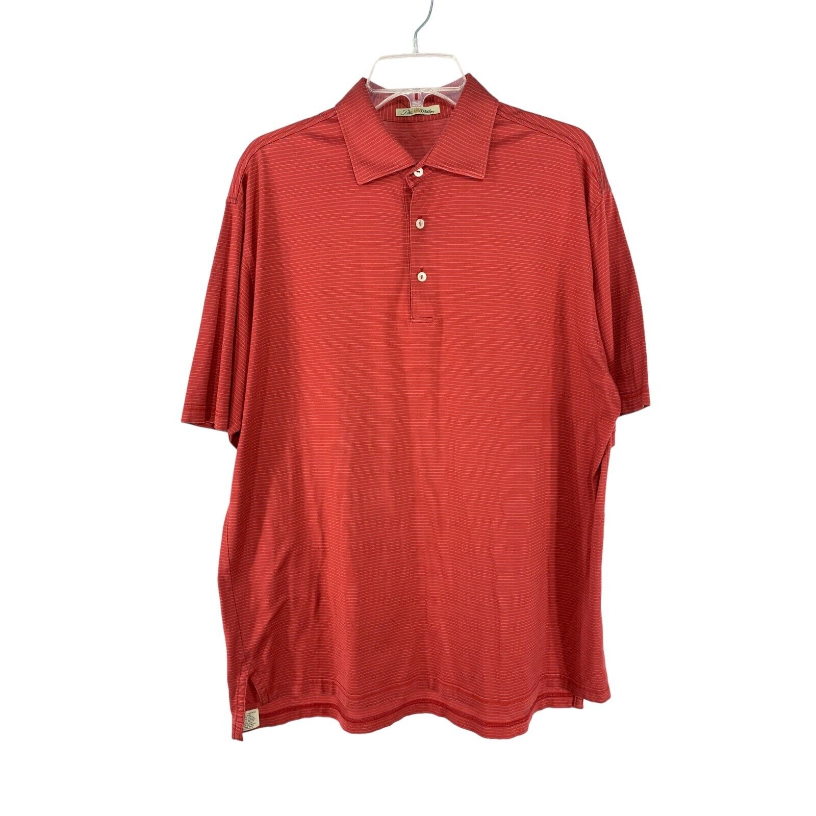 Vintage Peter Millar Mens Large Red Striped Short Sleeve Polo Shirt Cotton