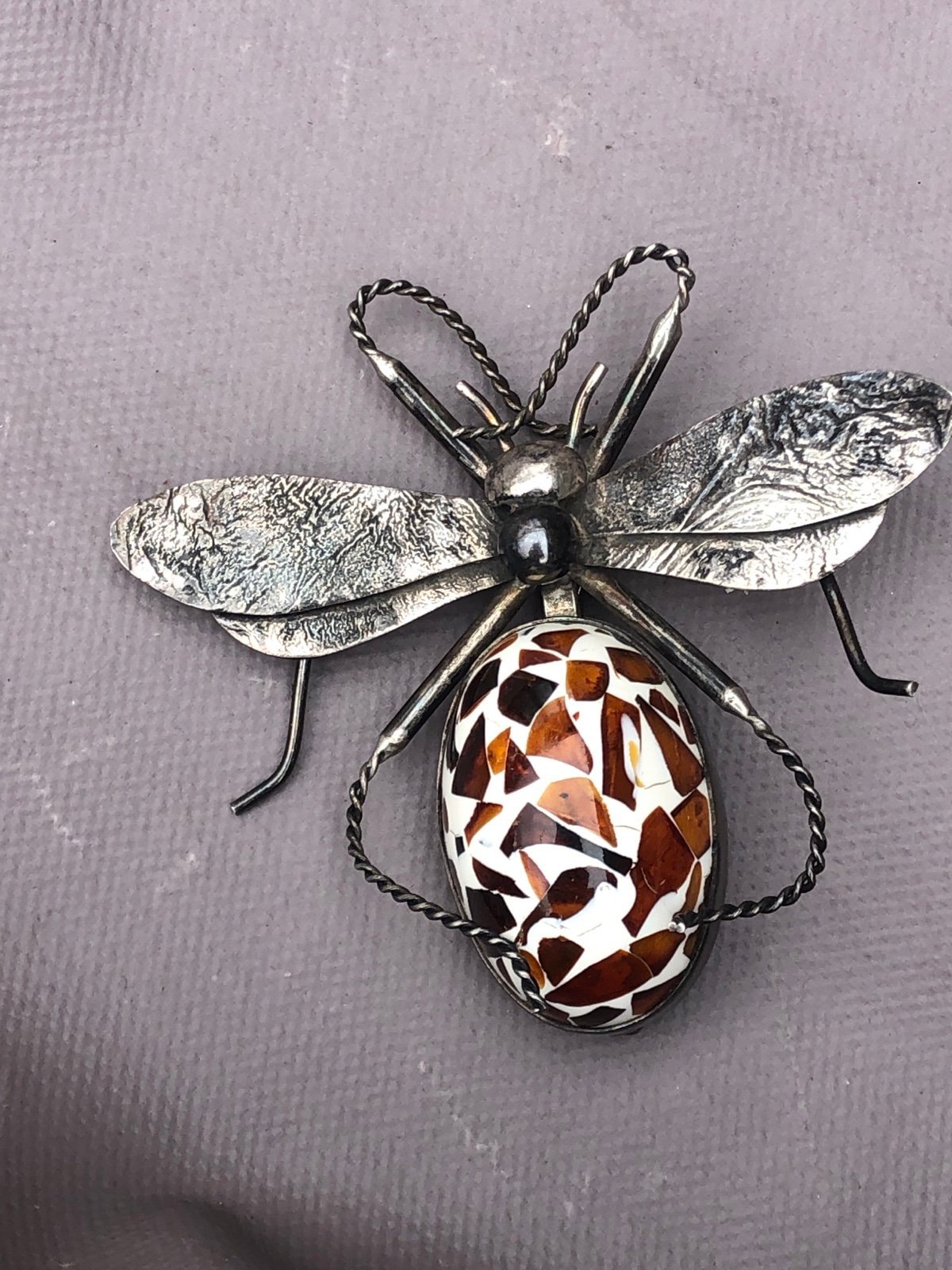 Silver winged insect pin