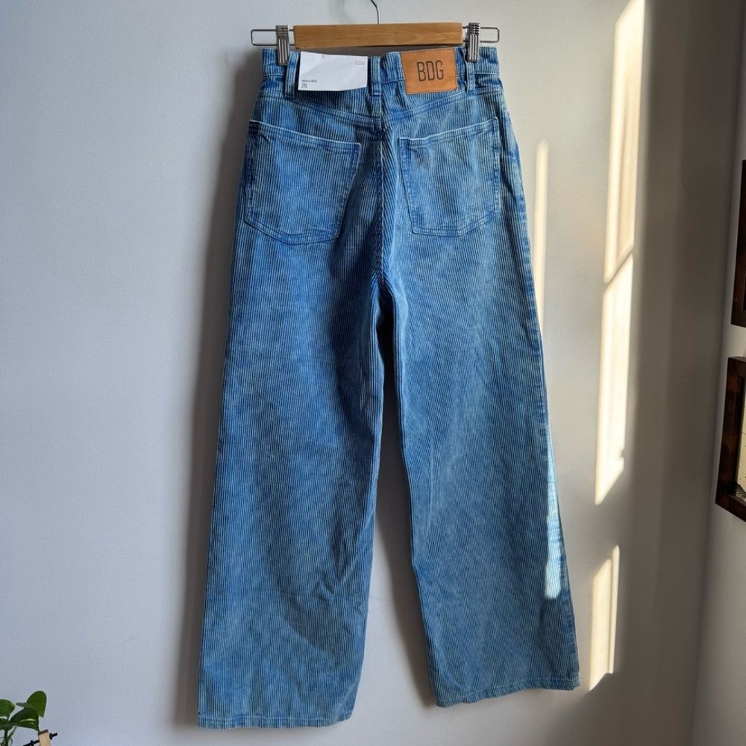 NWT BDG High & Wide Corduroy Jeans 26 High Rise Bright Blue Wide Leg Pants Denim