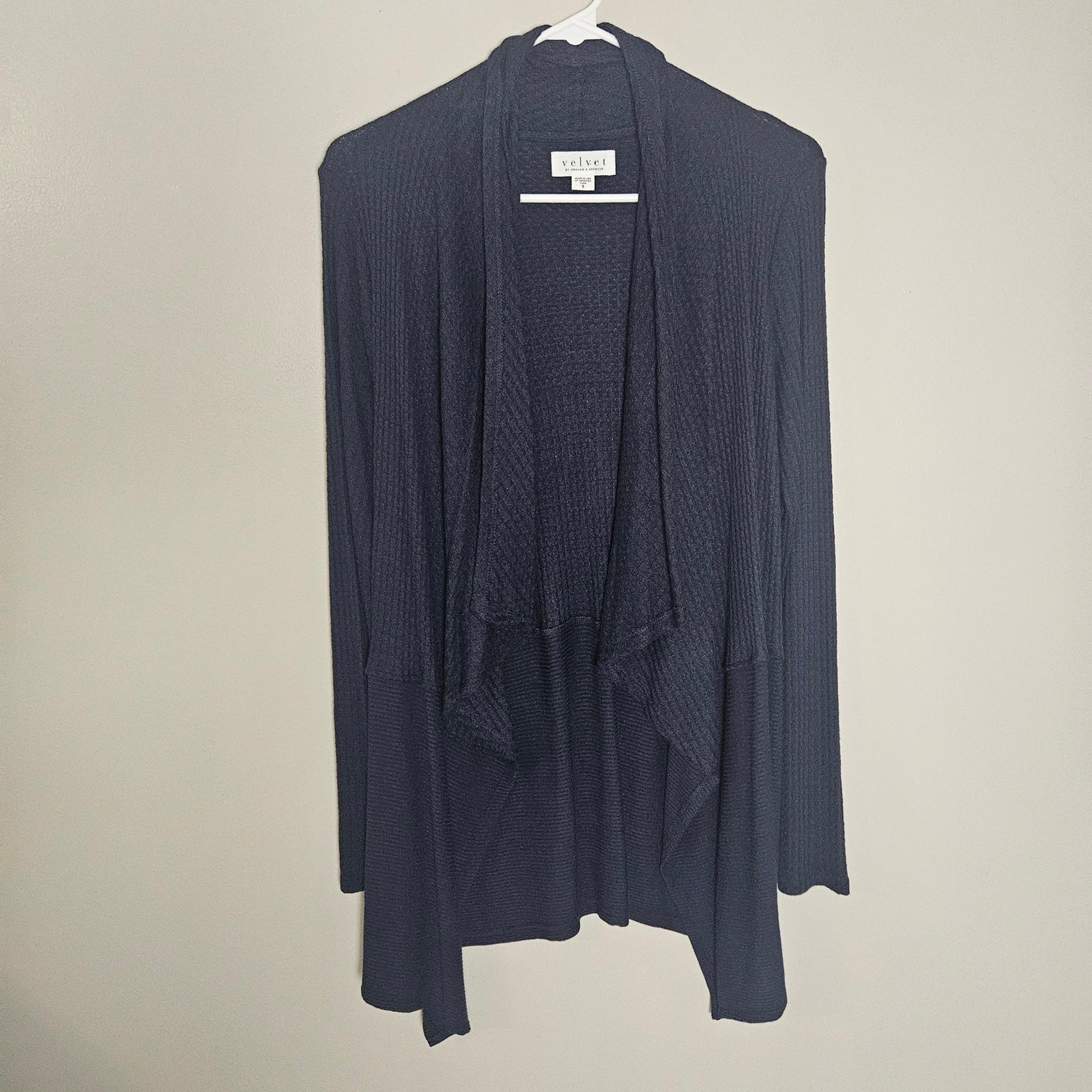 NWT Velvet by Graham & Spencer Lightweight Navy Open Waterfall Cardigan Sz Small
