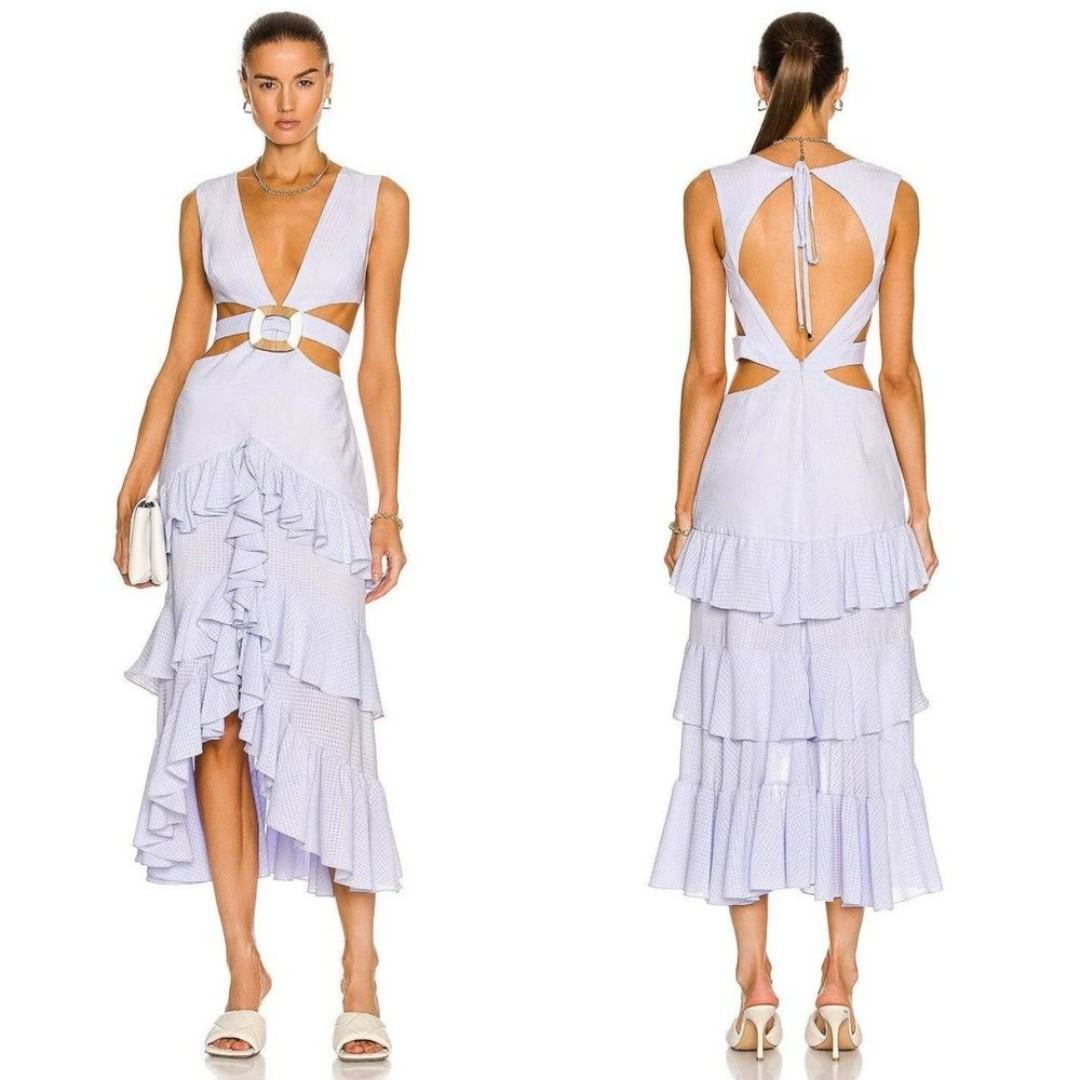 NEW NWT PatBO Melrose Cutout Ruffle Midi Dress In Lilac Purple SIZE US 10 650
