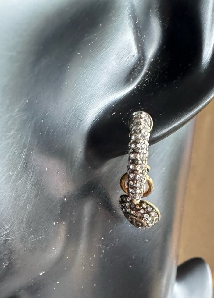 Vintage zircon little heart hoop earrings
