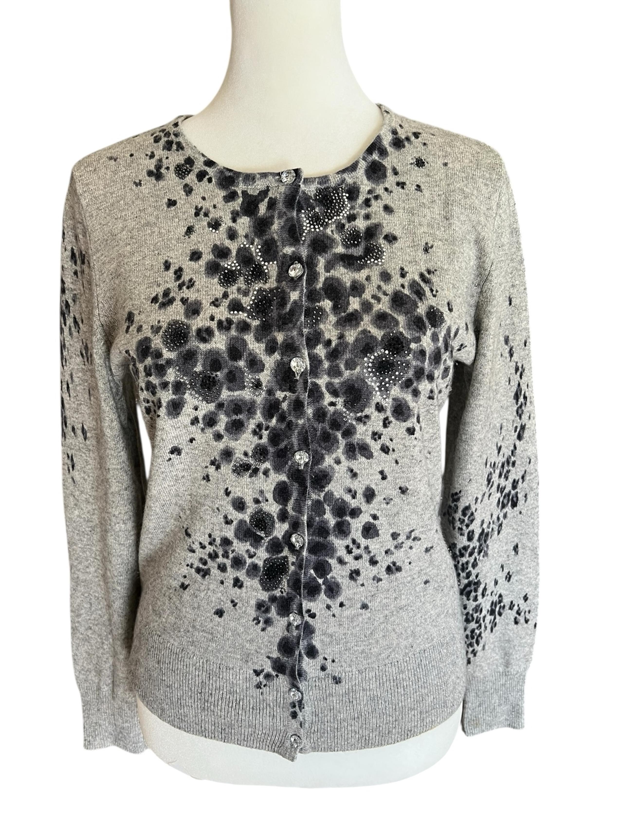 ONLY MINE Cashmere Silk Embellished Button-Up Cardigan Sweater Sz PM Luxurious