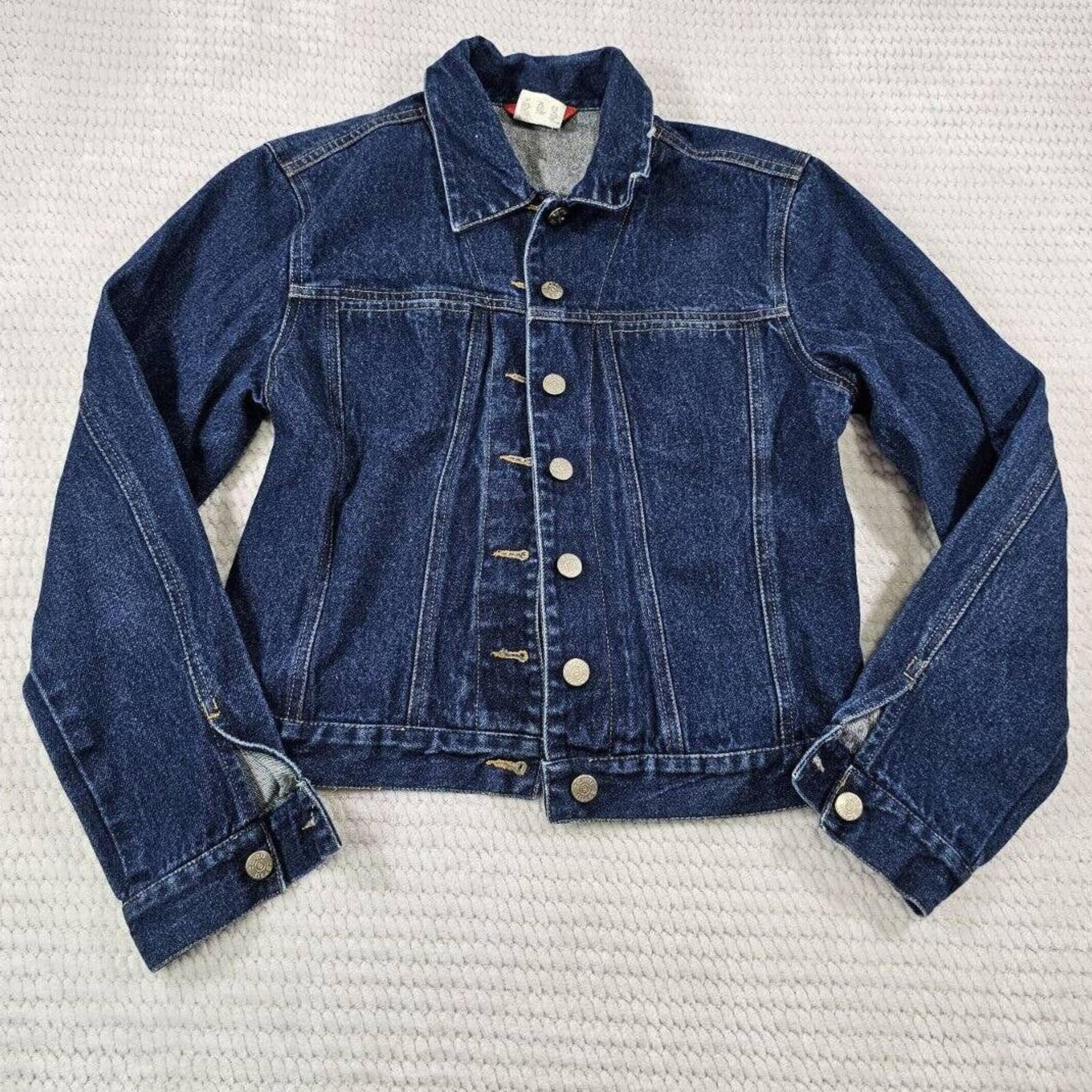 Espirit Jean Jacket Womens Medium Denim Blue Dark Wash Button Front Pockets