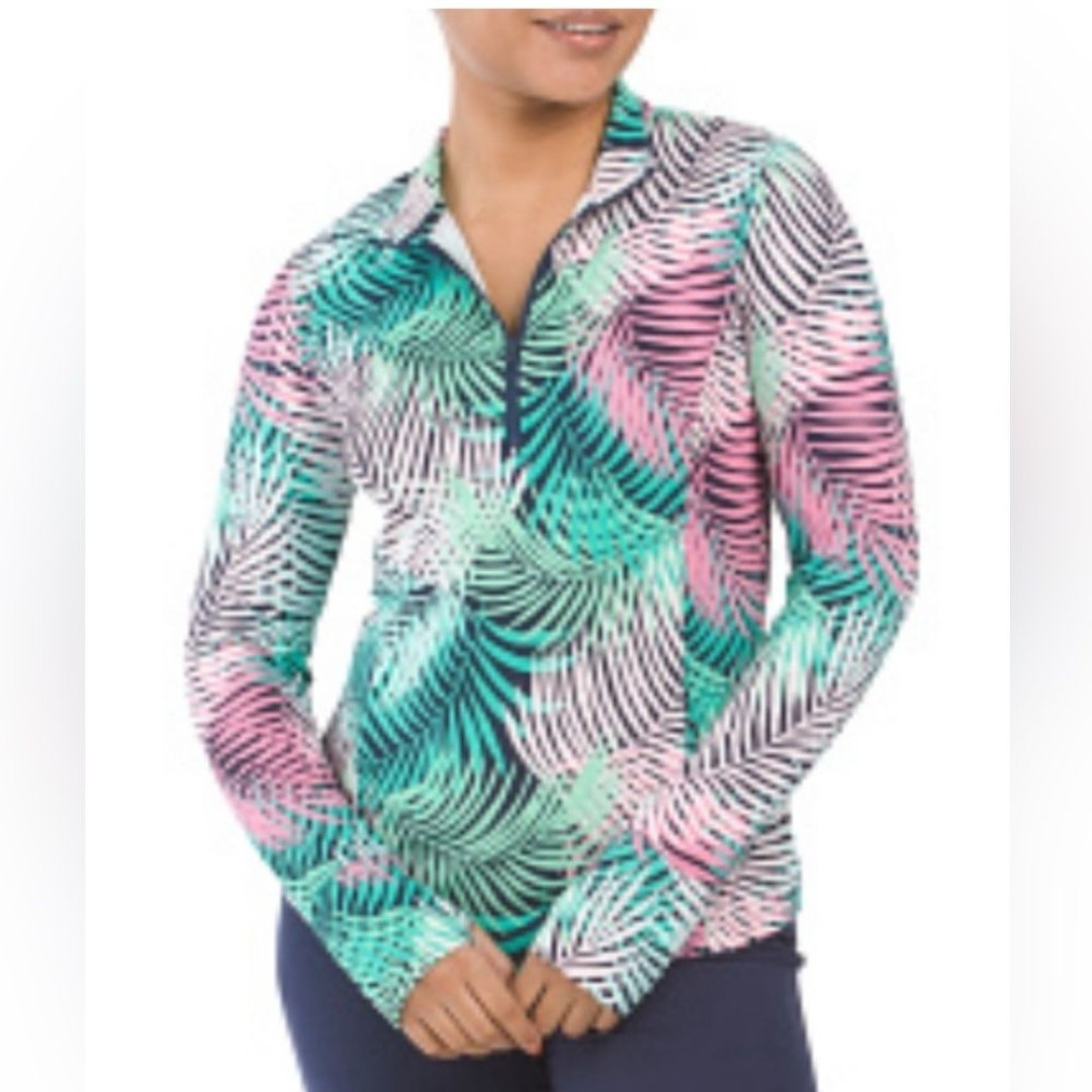 Tommy Bahama Medium Golf & Tennis Tropical Full Zip Jacket Thumbholes Pockets