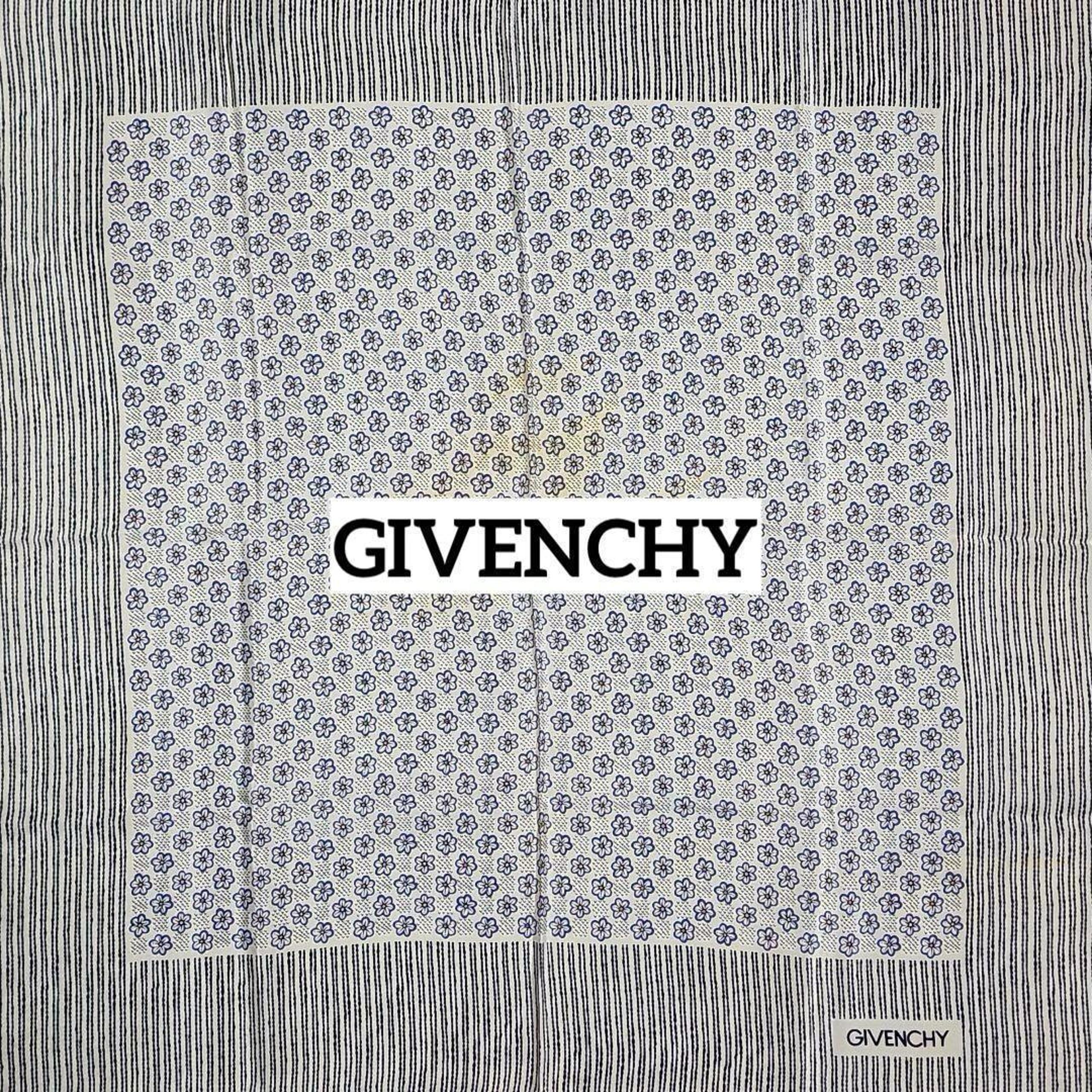 ☆GIVENCHY☆ Scarf Floral Stripe Silk White Navy