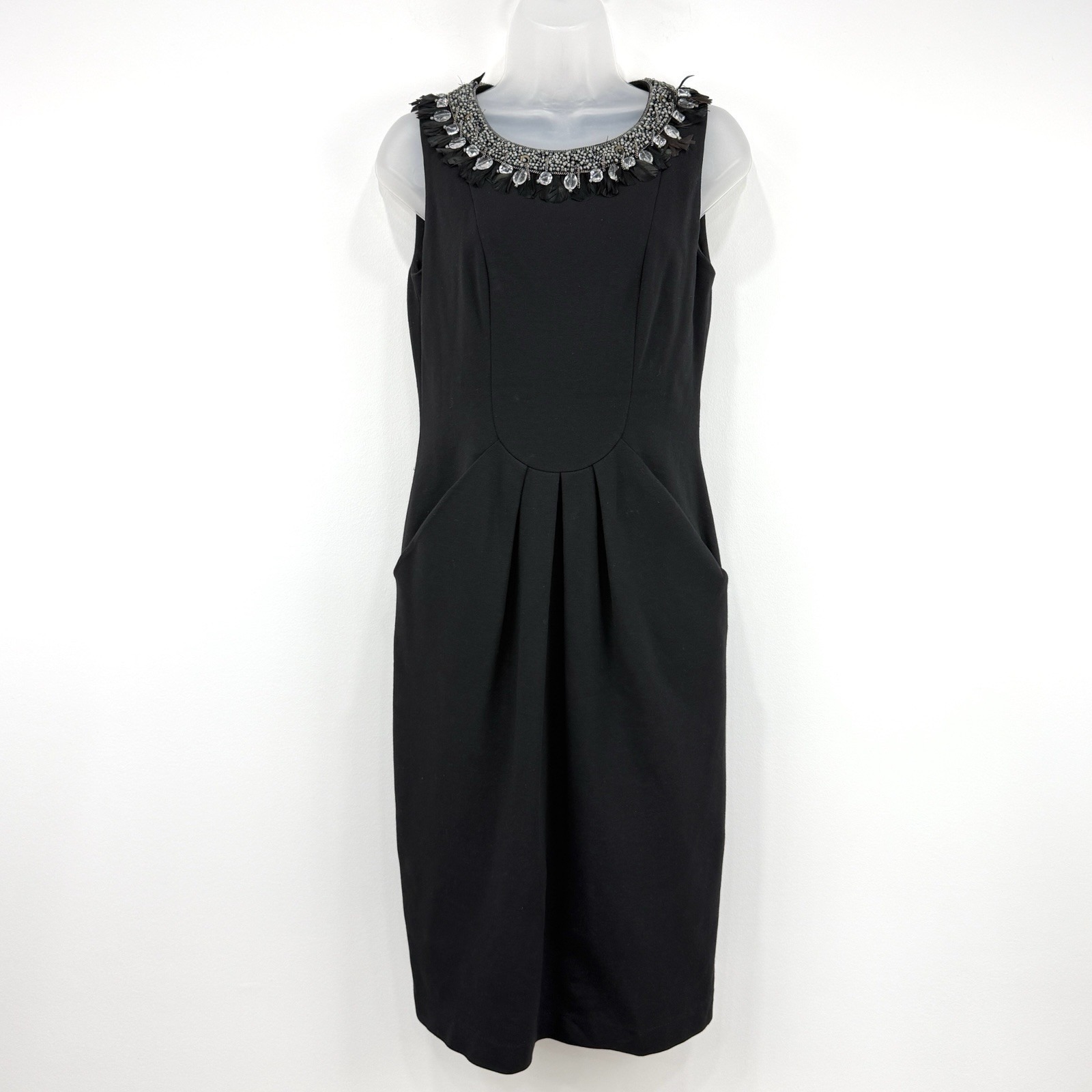 Lafayette 148 Dress Womens 2 Black Goth Cocktail Event Embellished Glam Pockets