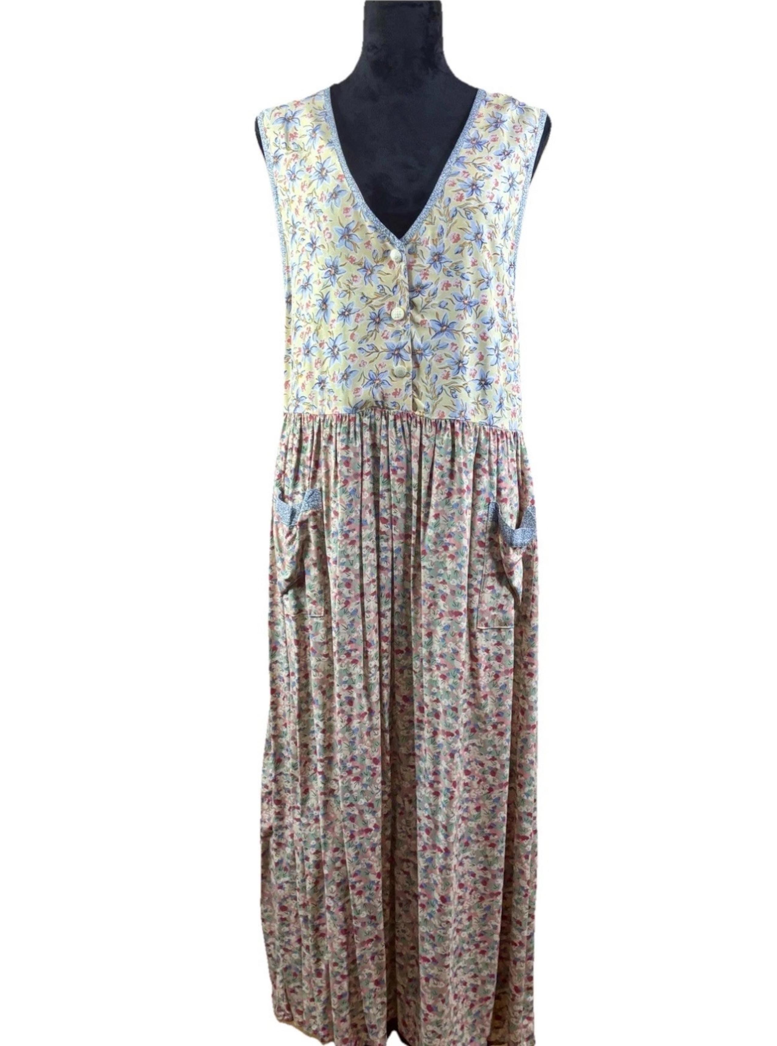 VTG Carol Anderson Prairie Cottagecore Floral Oversized Dress w/Pockets Size S
